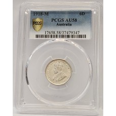 AUSTRALIA 1918 . SIXPENCE . PCGS AU58 AUSTRALIA 1918 . SIXPENCE . PCGS AU58